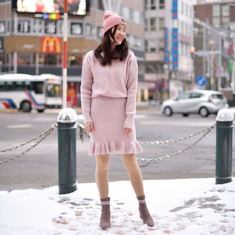 Lindy skirt set (ดำ/เบจ/ชมพู) 