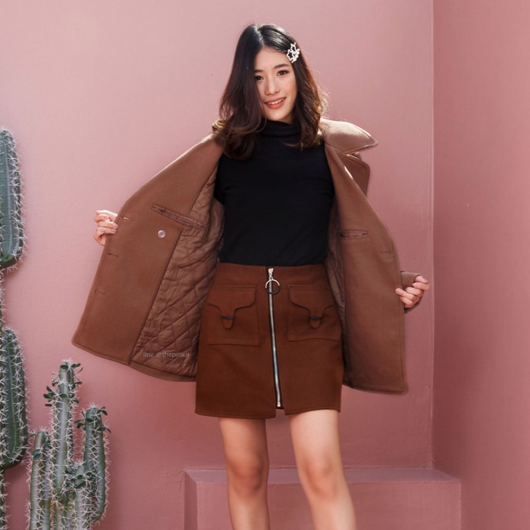 Zipper skort (ดำ/น้ำตาล)