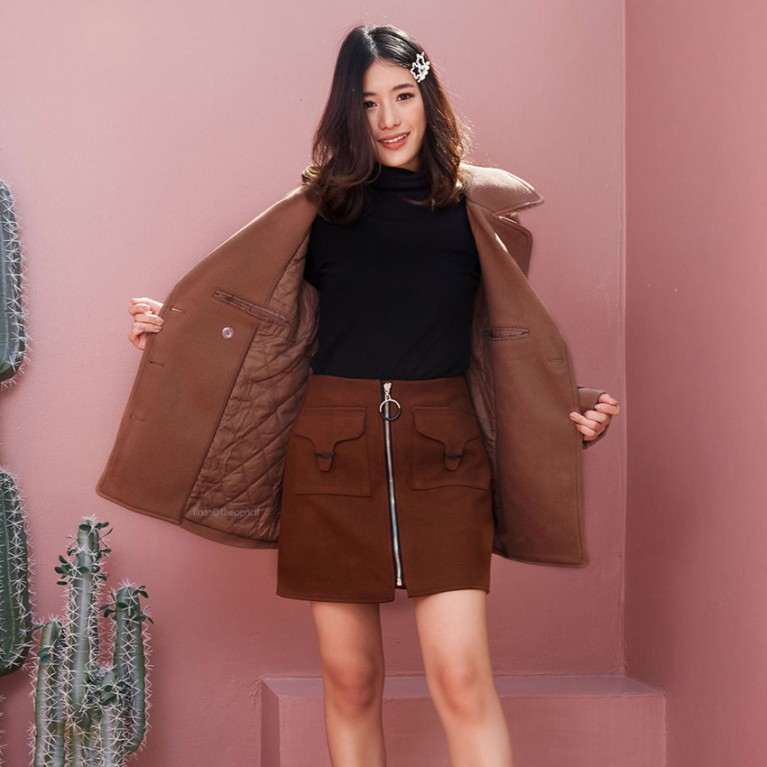 Zipper skort (ดำ/น้ำตาล)
