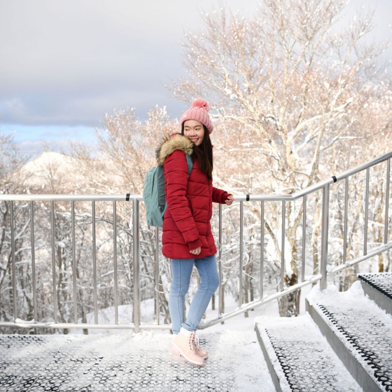 Handy padded fur down coat สีแดง (ไม่กันน้ำ)