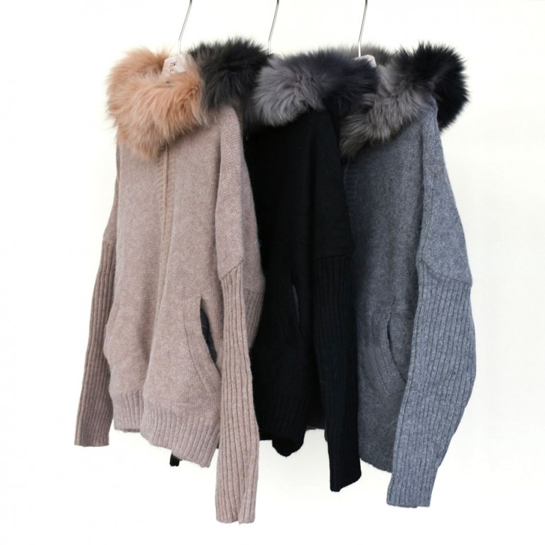 Fur two tone sweater hood