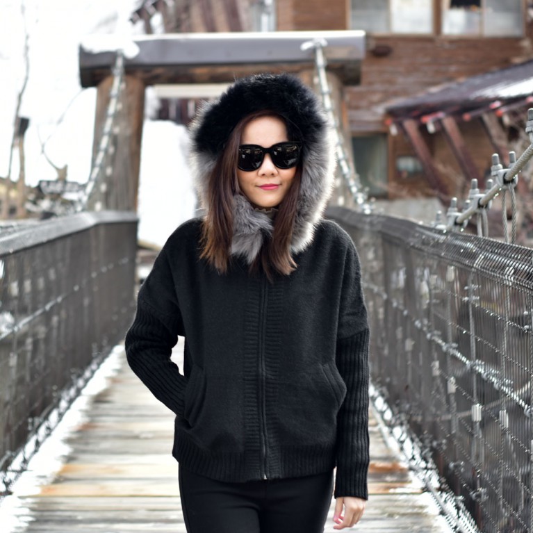Fur two tone sweater hood