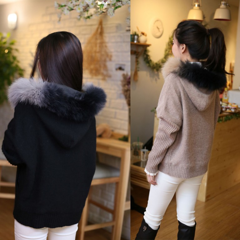 Fur two tone sweater hood