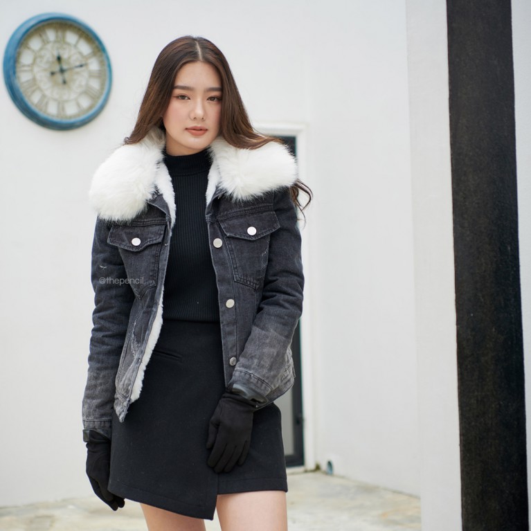 Fur denim jacket