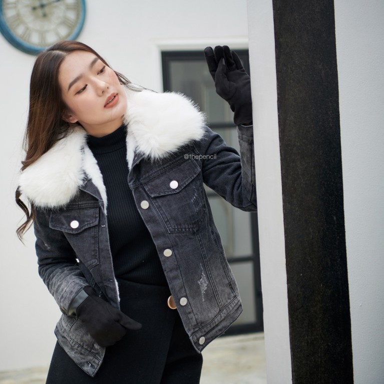 Fur denim jacket