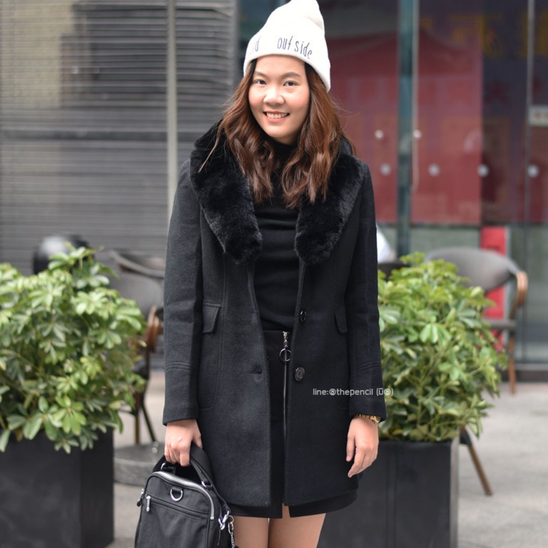 Fur collar wool coat (น้ำตาล/ดำ/เทา/ชมพู)