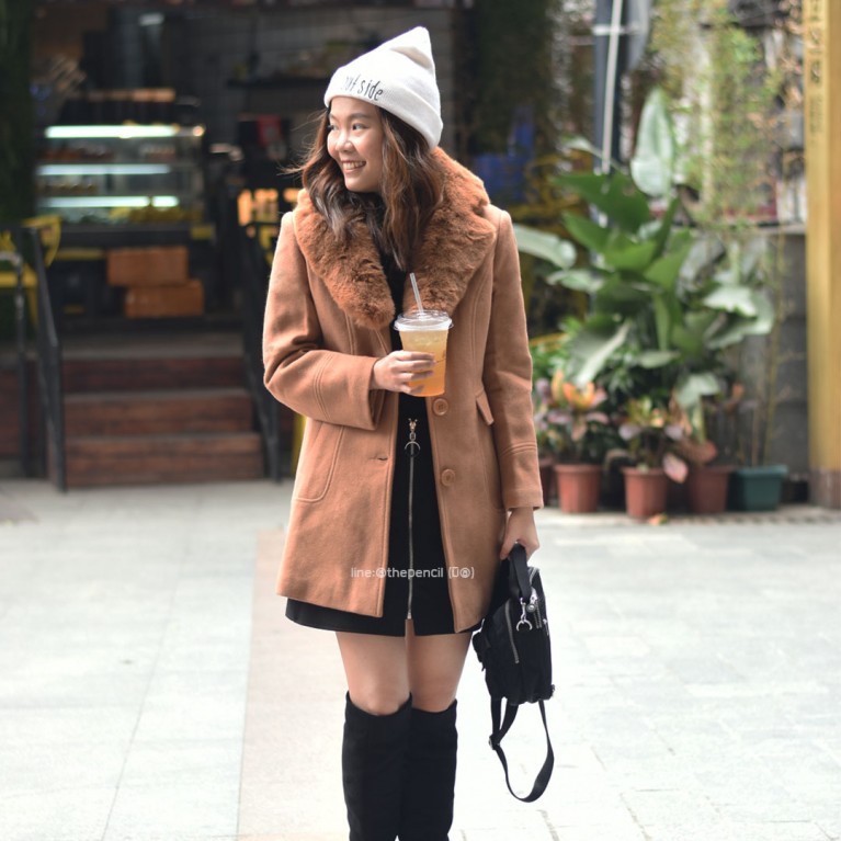 Fur collar wool coat (น้ำตาล/ดำ/เทา/ชมพู)
