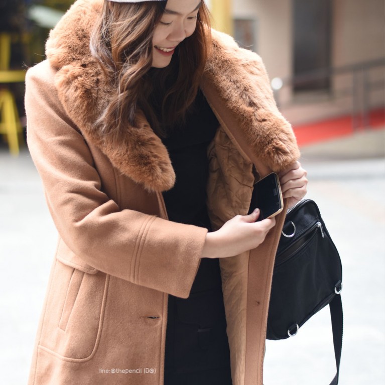 Fur collar wool coat (น้ำตาล/ดำ/เทา/ชมพู)