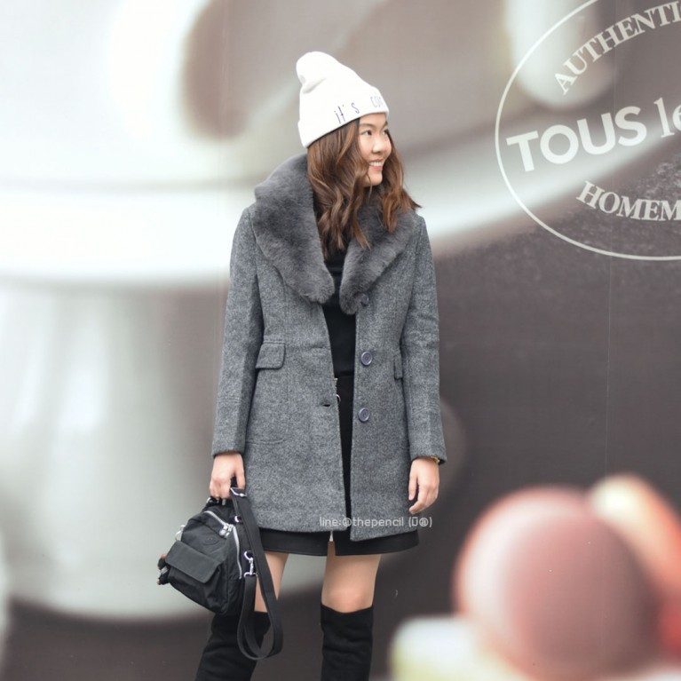 Fur collar wool coat (น้ำตาล/ดำ/เทา/ชมพู)
