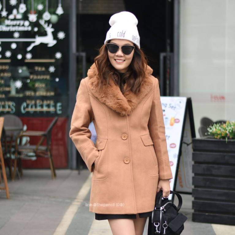 Fur collar wool coat (น้ำตาล/ดำ/เทา/ชมพู)
