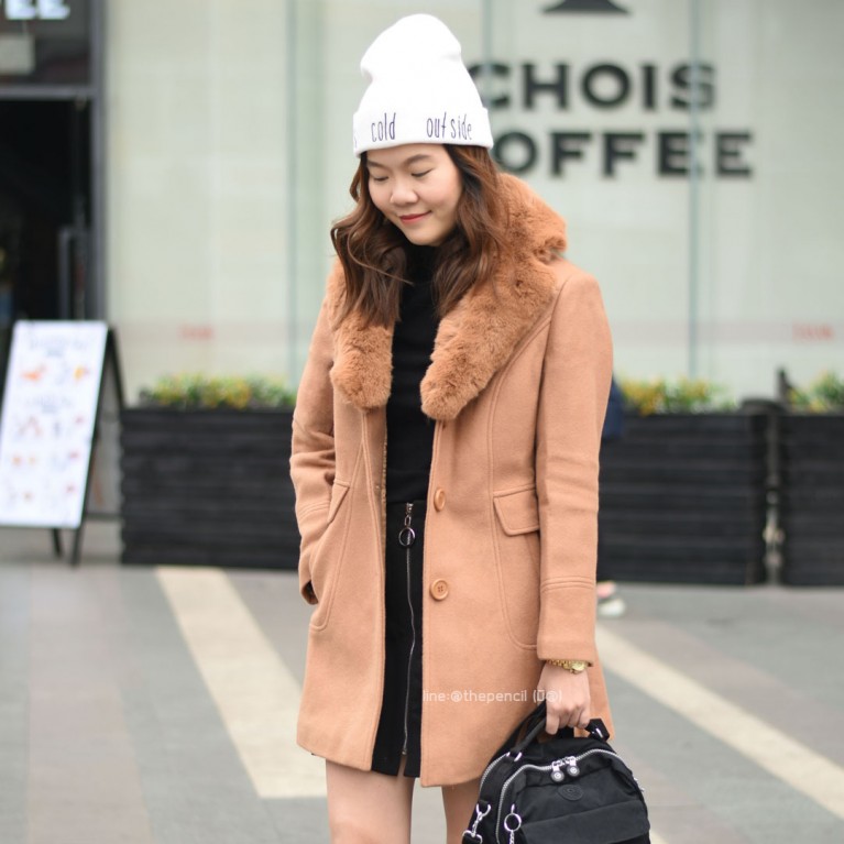 Fur collar wool coat (น้ำตาล/ดำ/เทา/ชมพู)