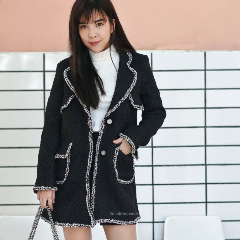 CC Tweed coat (ขาว/ดำ)