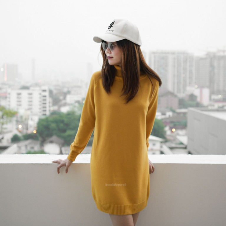 Turtleneck knit dress (7 สี ให้เลือก)