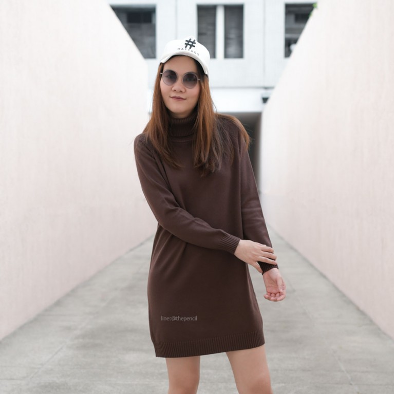 Turtleneck knit dress (7 สี ให้เลือก)