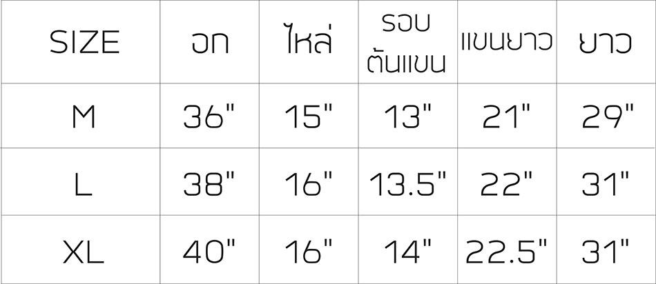 ตารางไซส์ trench